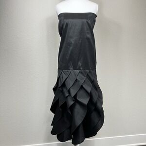 VTG XSCAPE by Joanna Chen Strapless Tiered Ruffle Mermaid Maxi Dress Black SZ 8